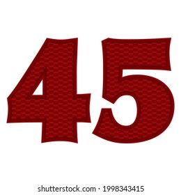 Number Forty Five Vector Illustration. Red Number 45 With Abstract Pattern Isolated On A White Background
