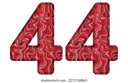 Number Forty Four With Liquid Marble Texture Vector Illustration. Number 44 Isolated On A White Background
