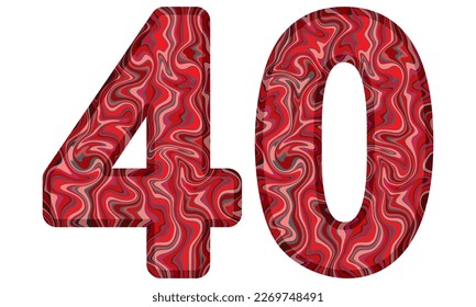 Number Forty With Liquid Marble Texture Vector Illustration. Number 40 Isolated On A White Background
