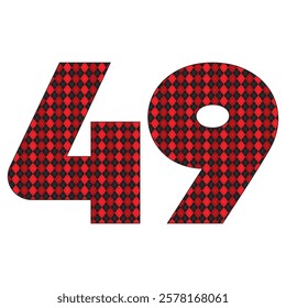 Number Forty Nine With Argyle Pattern Vector Illustration. Number 49 Isolated On A White Background
