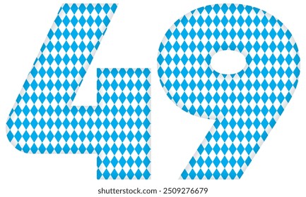 Number Forty Nine With Bavarian Oktoberfest Seamless Pattern Vector Illustration. Number 49 Isolated On A White Background
