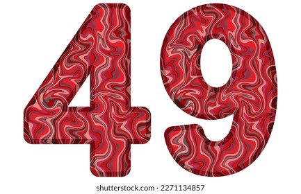 Number Forty Nine With Liquid Marble Texture Vector Illustration. Number 49 Isolated On A White Background
