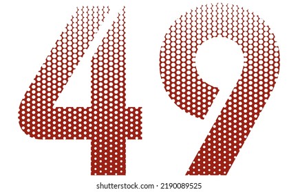 Number Forty Nine With Red And White Dotted Pattern Vector Illustration. Number 49 Isolated On A White Background
