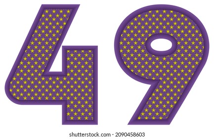 Number Forty Nine With Star Shaped Pattern Vector Illustration. Number 49 With Star Texture Isolated On A White Background
