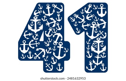 Number Forty One With Anchor Pattern. Number 41 Isolated On A White Background
