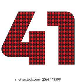 Number Forty One With Argyle Pattern Vector Illustration. Number 41 Isolated On A White Background
