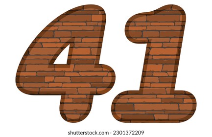 Number Forty One In Brick Style Vector Illustration. Number 41 With Brick Texture Isolated On A White Background