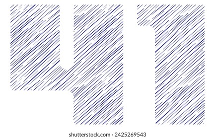 Number Forty One With Hand Drawn Pattern Vector Illustration. Number 41 With Line Pattern Isolated On A White Background
