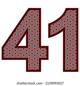 Number Forty One With Islamic Pattern Vector Illustration. Number 41 With Arabic Pattern Isolated On A White Background
