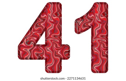 Number Forty One With Liquid Marble Texture Vector Illustration. Number 41 Isolated On A White Background
