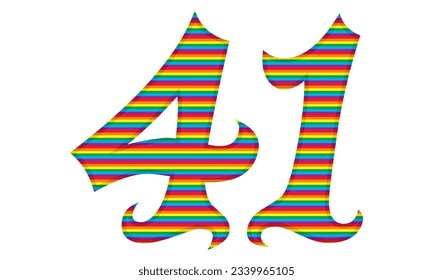 Number Forty One With Rainbow Colors Pattern Vector Illustration. Number 41 In LGBT Flag Colors