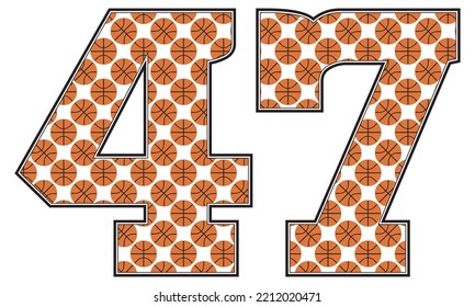 Number Forty Seven With Basketball Ball Pattern Vector Illustration. Number 47 Isolated On A White Background
