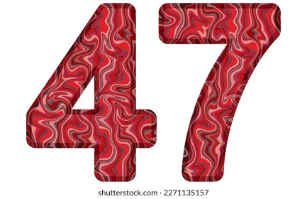 Number Forty Seven With Liquid Marble Texture Vector Illustration. Number 47 Isolated On A White Background

