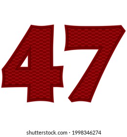 Number Forty Seven Vector Illustration. Red Number 47 With Abstract Pattern Isolated On A White Background
