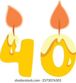 
Number Forty Shaped Candle Vector Cartoon Design Illustration. Numerical designed celebratory decor for birthday event 
