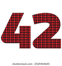 Number Forty Two With Argyle Pattern Vector Illustration. Number 42 Isolated On A White Background
