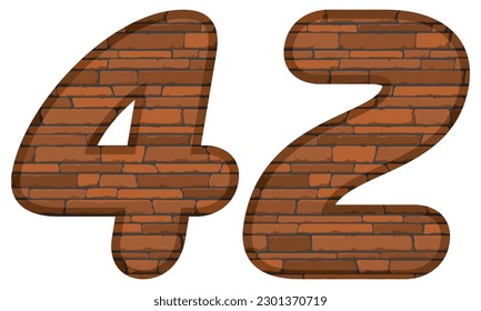 Number Forty Two In Brick Style Vector Illustration. Number 42 With Brick Texture Isolated On A White Background