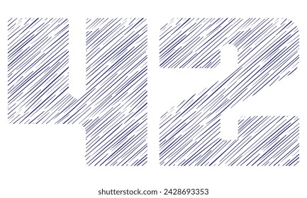 Number Forty Two With Hand Drawn Pattern Vector Illustration. Number 42 With Line Pattern Isolated On A White Background

