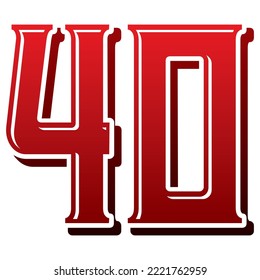 Number Forty Vector Illustration. Number 40 Isolated On A White Background
