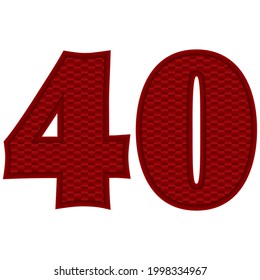 Number Forty Vector Illustration. Red Number 40 With Abstract Pattern Isolated On A White Background
