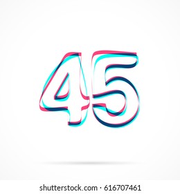 Number Forty-five, 45 hand drawn with blue and pink highlighters, isolated on a blank background.
Vector illustration, easy to edit, manipulate, resize or colorize.