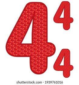 Number Four With 3D Pattern Vector Illustration. Number 4 Isolated On White Background
