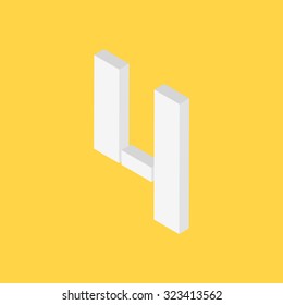Number Four with 3D style on yellow background, 4, vector illustration