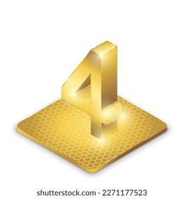 Number Four (4) 2.5D Isometric Projection Left View Number Symbol Vector Design Gold Icon Isolated on White Background