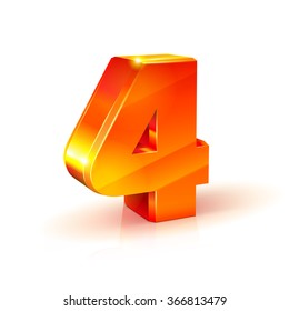 Number four 4. 3d style Orange Red number four 4 isolated on white background. Vector illustration