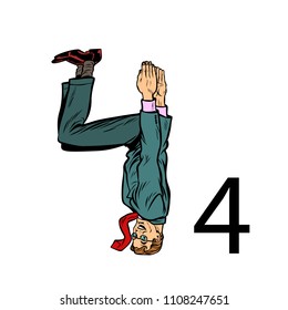number four 4. Business people silhouette alphabet. Pop art retro vector illustration kitsch vintage drawing