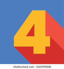 Number four 4 in google colors, primary colors, minimalist design, 3d, pop. Blue background