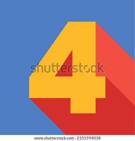 Number four 4 in google colors, primary colors, minimalist design, 3d, pop. Blue background