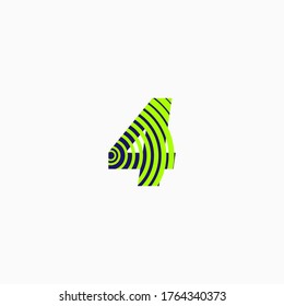 number four (4) in green and blue color on curved lines, editable vector
