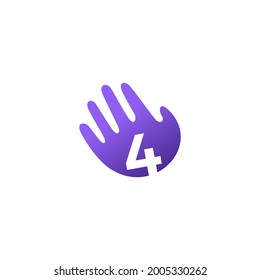 number four 4 hand palm hello logo vector icon illustration svg