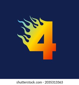 Number Four 4 icon with fire flames in a vibrant gradient color. Numeric logo burning with fast flame effect.