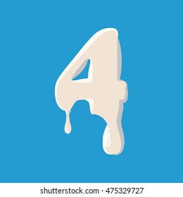 Number four 4 isolated on baby blue background. Milky four 4 number vector illustration