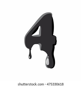 Number four 4 isolated on white background. Black liquid oil four 4 number vector illustration