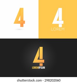 Number four 4 logo design icon set background, gold, yellow, black