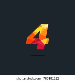 Number four 4 Logo Icon, filled with geometric pattern. polygon letter. Vector Element.

