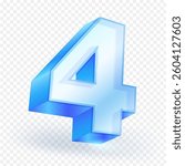 Number four (4) made of transparent glass. 3D vector illustration for advertising purposes, isolated on white background.