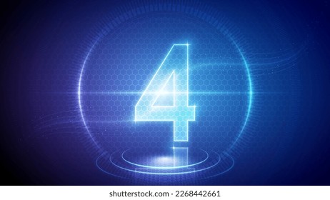 Number Four (4) Mathematic Symbol Futuristic Hologram Neon Glow Cybernetic Digital Hologram Design Backdrop Background Vector Illustration