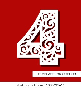 Number four - 4. Template for laser cutting, wood carving, paper cut and printing. Vector illustration.