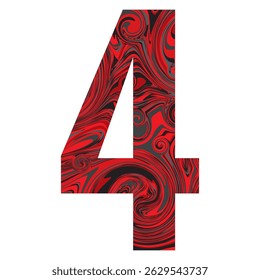 Number Four With Abstract Black And Red Pattern
