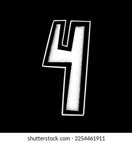 Number four art Illustration hand drawn black and white vector for icon, sticker, logo etc