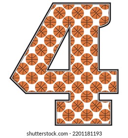 Number Four With Basketball Ball Pattern Vector Illustration. Number 4 Isolated On A White Background
