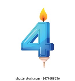 Number four birthday party, anniversary candle. Clipart,realistic 3D raster illustration