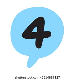 Number four. Blue speech bubble. Flat design. Illustration on white background.