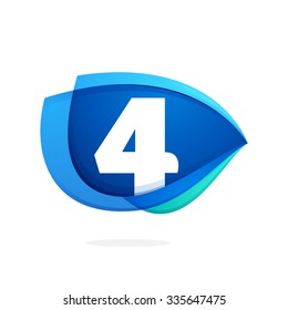 Number four with blue wing or eye. Vector design template elements for your application or corporate identity.