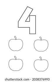 number four coloring book printable fruits worksheets for children early learning activity kindergarten 