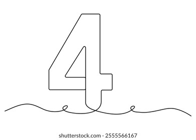 Number four continuous one line drawing of number 4. editable One line drawing of number 4 icon. Vector illustration
